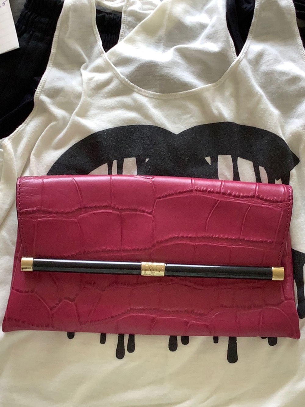 Diane  von Furstenberg Raspberry Faux Croc Clutch